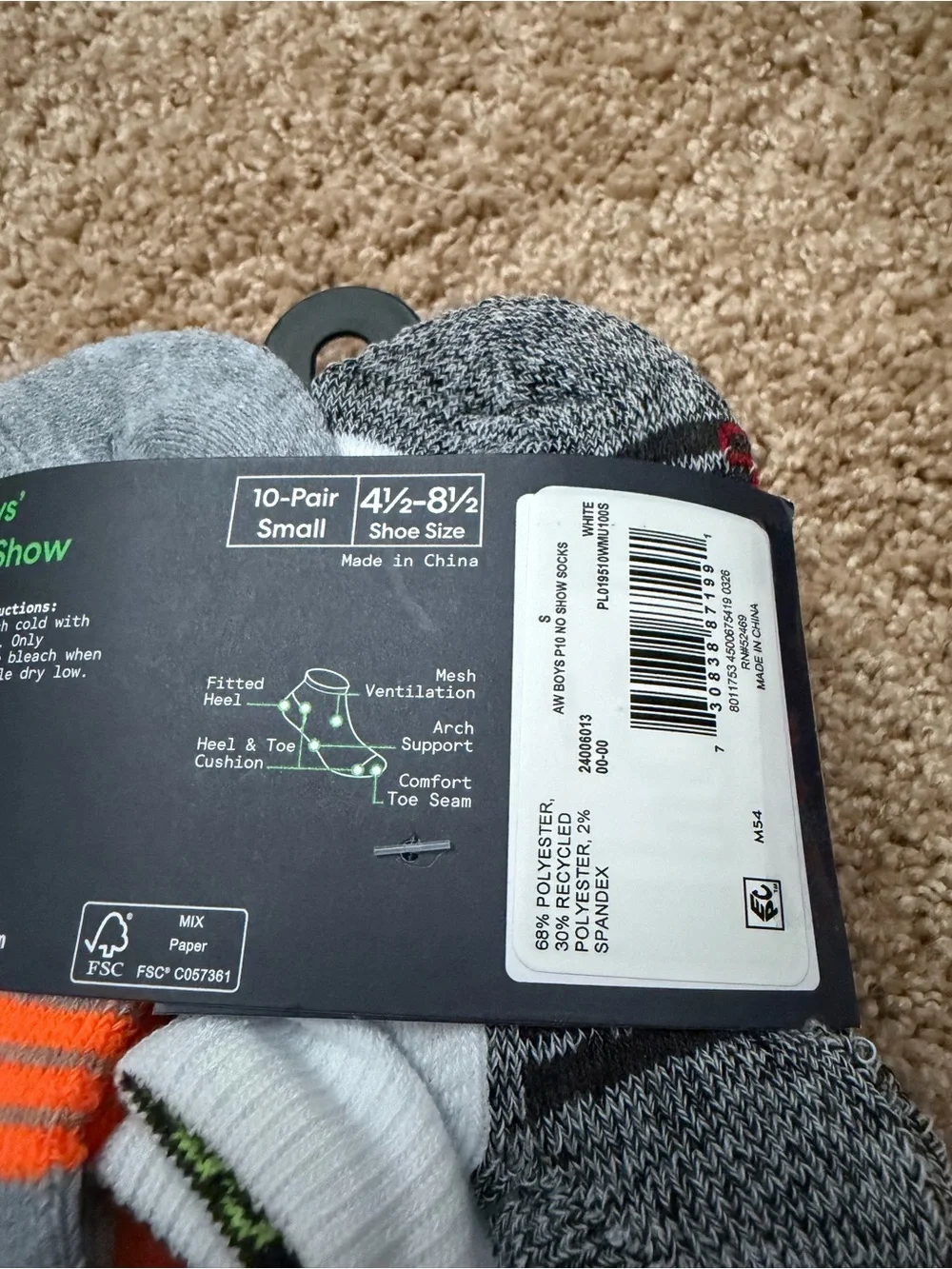 Athletic Works Boys' Moisture Wicking No Show Socks, 10-Pair Pack Small, 4.5-8.5